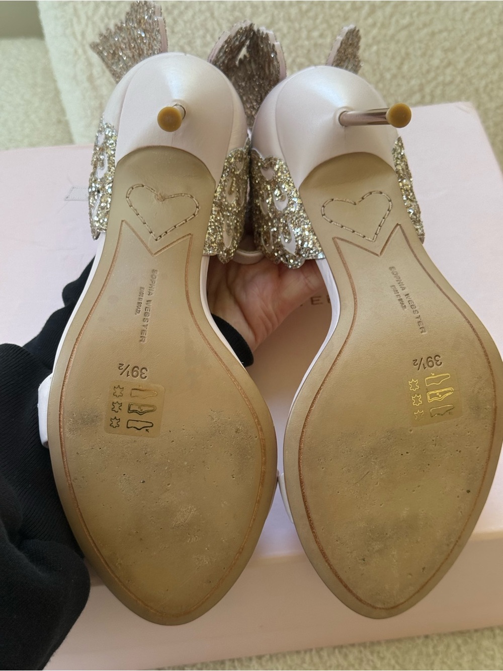 Sophia Webster Blush Pink Crystal Wing Embellished Heels - Picture 5 of 12